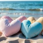 Afslapning ved stranden med hjertepuder til afslapning